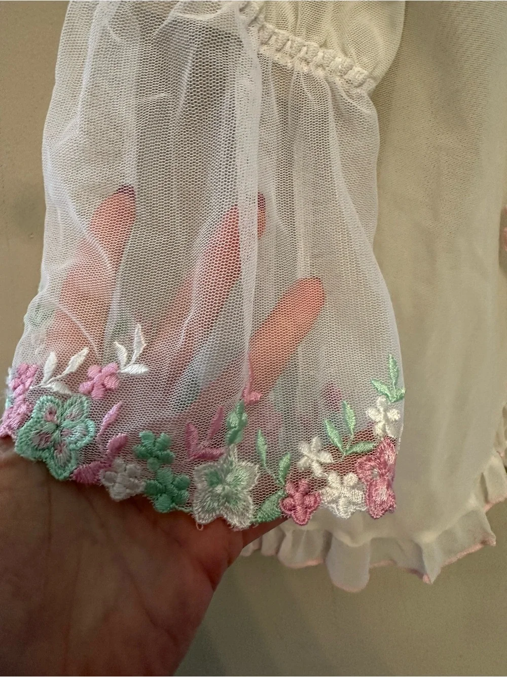 Vintage Y2K Fairycore Sheer White Ruffle-Trim Cardigan with Pink Accents 2X